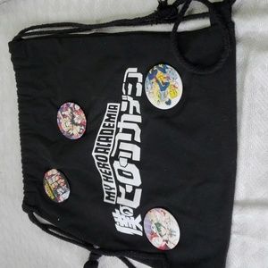 My Hero Academia Drawstring Black  Back Sack Pack Metal Pinback Buttons